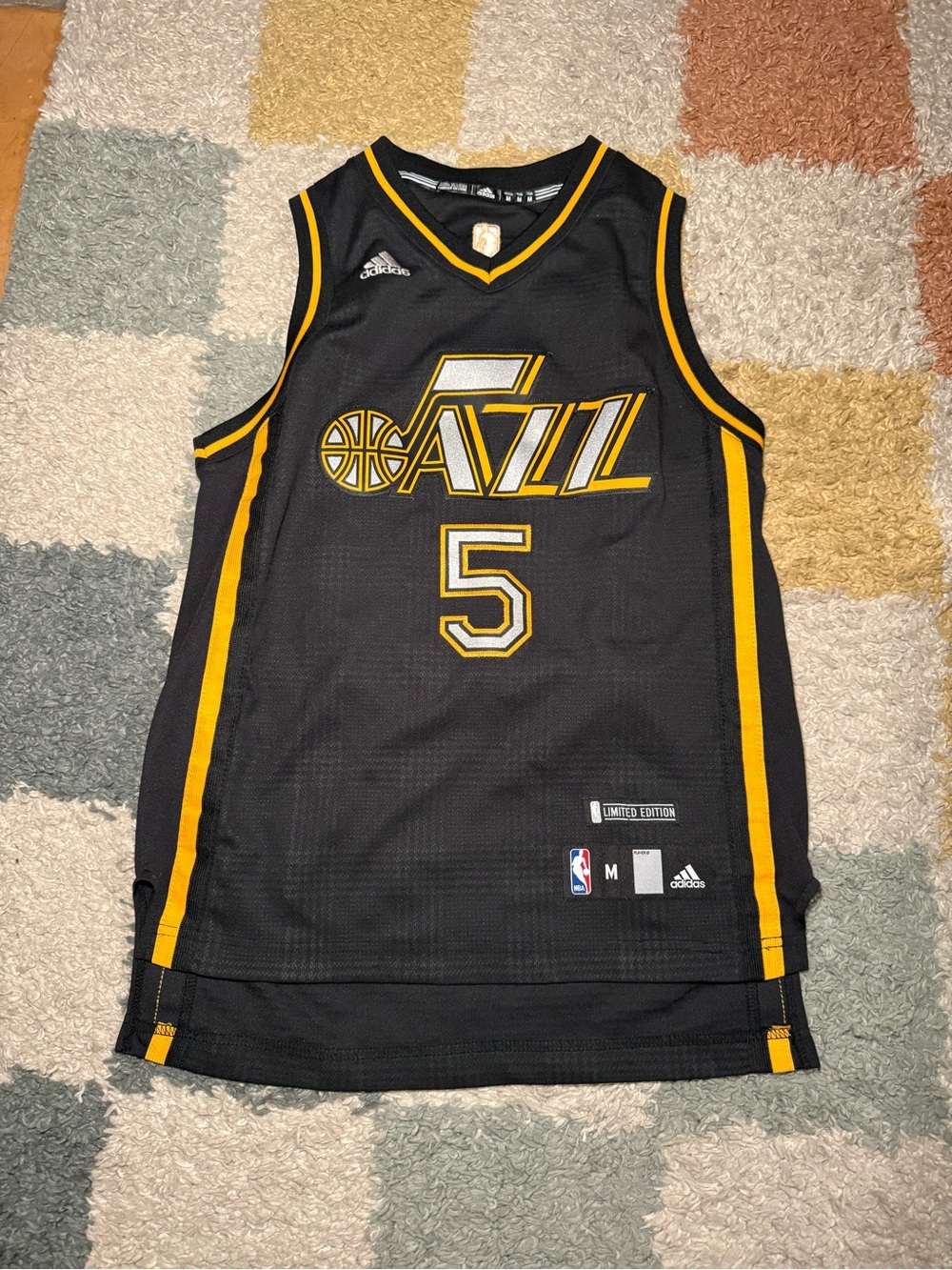 Limited Edition Adidas Utah Jazz #5 Black and Gold Basketball Jersey